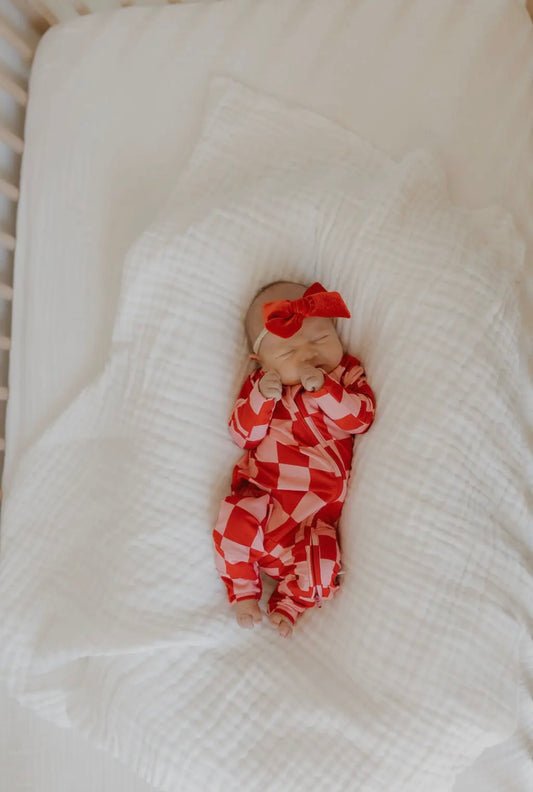 Red Checkerboard Bamboo Zip Pjs