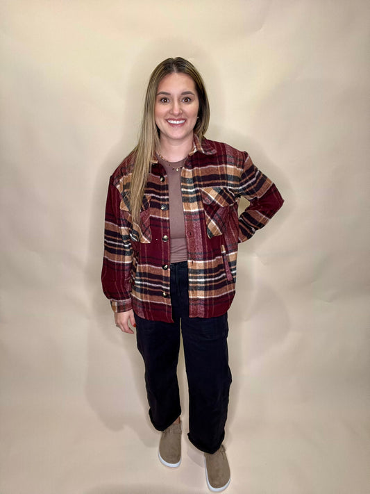 Valarie Plaid Button Down - Burgundy