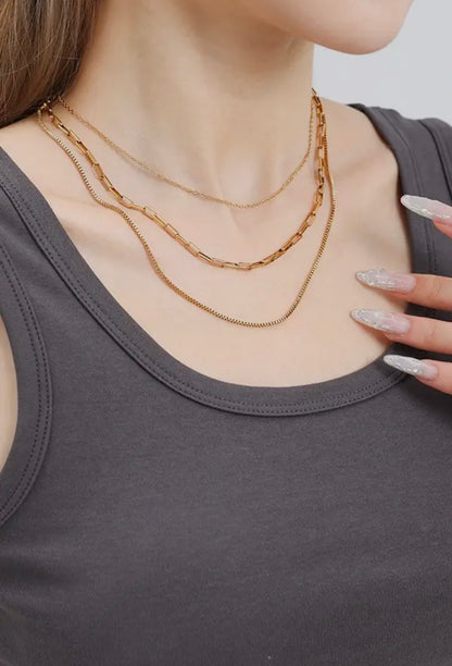 Paper Clip Layer Necklace - Gold