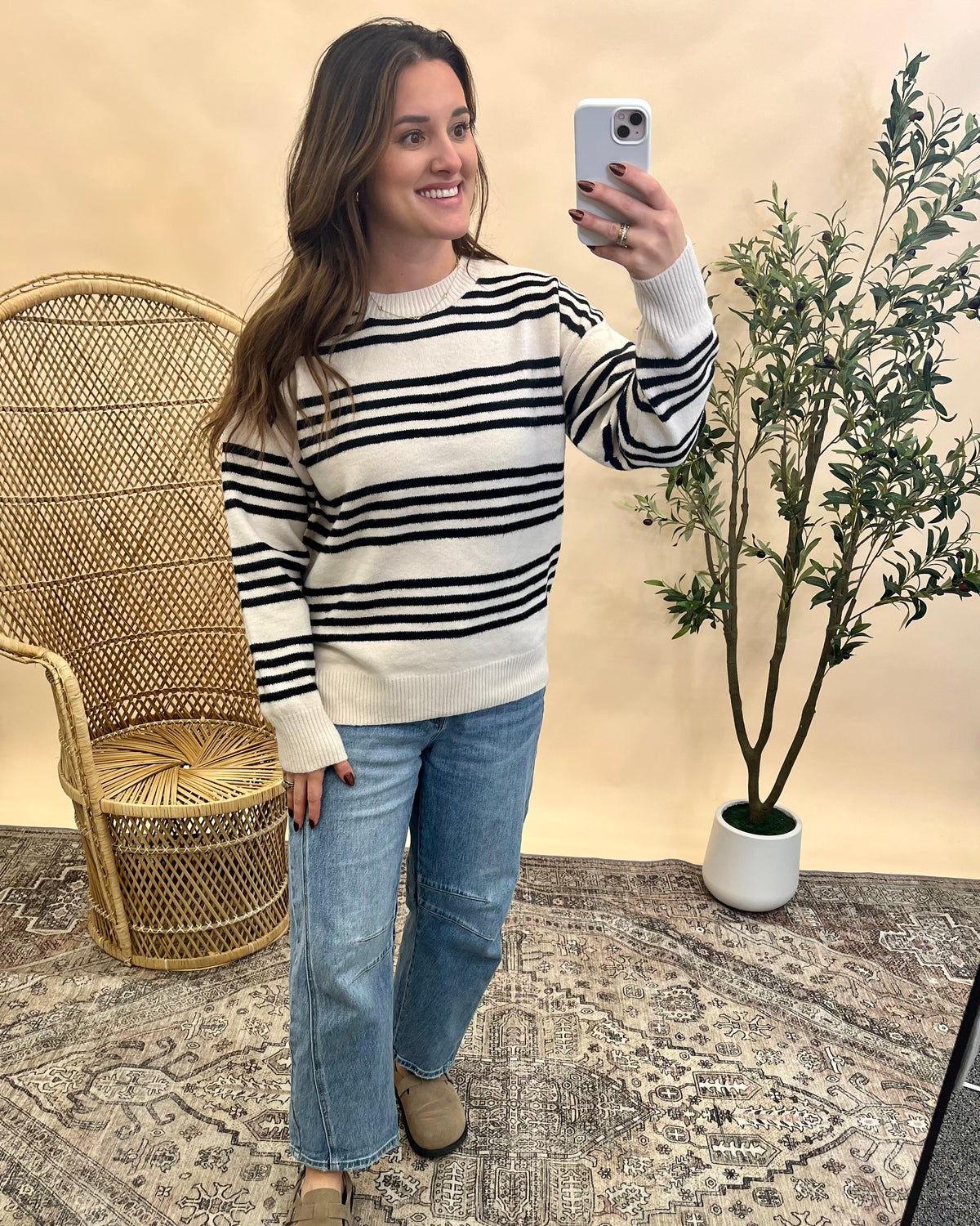 Riley Striped Sweater - White/Black