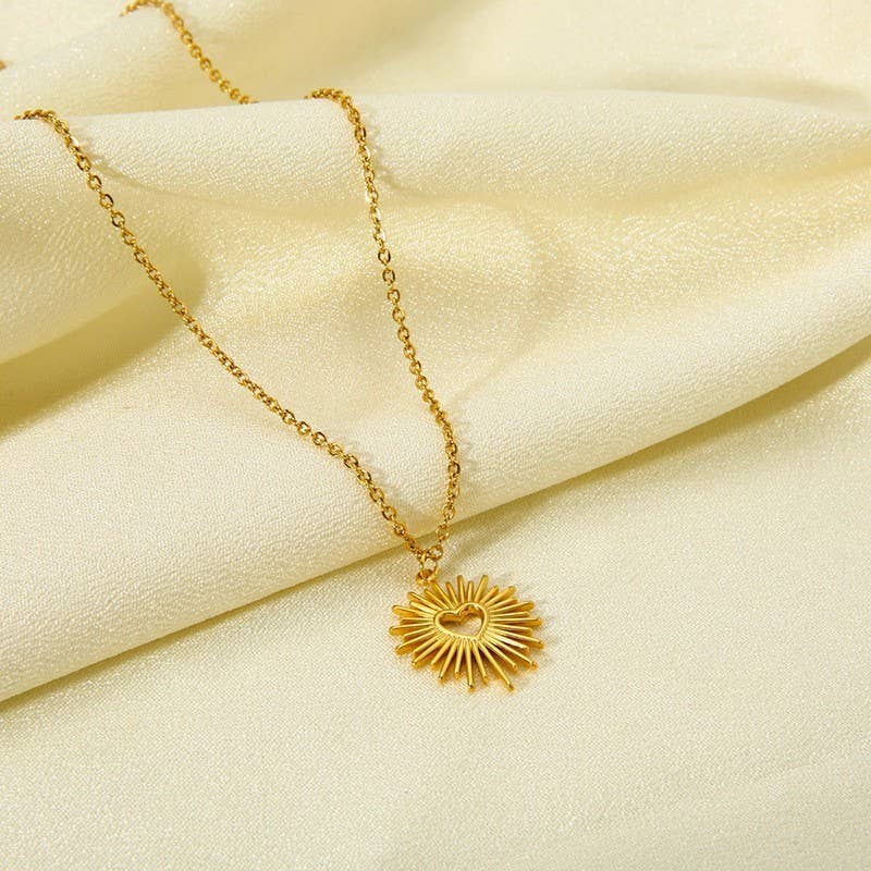 Sun Blast Heart Necklace - Gold