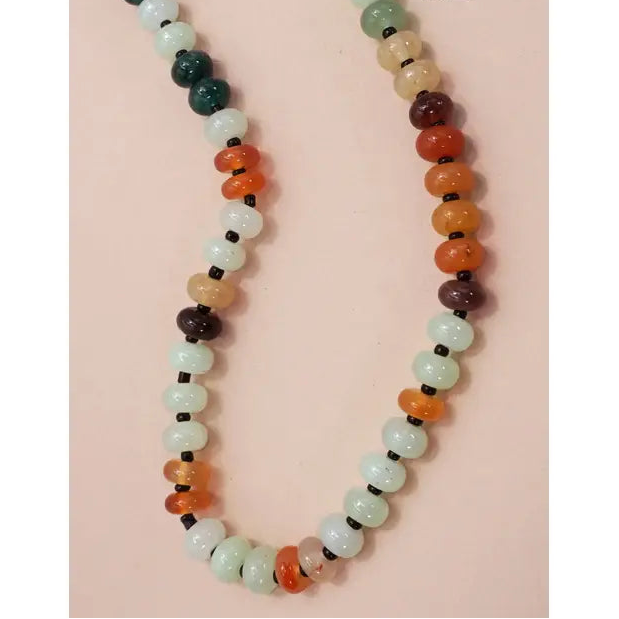 Natural Agate Glass Bead Necklace - Greens/Oranges