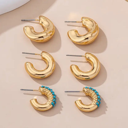 Turquoise Hoop Trio Set - Gold