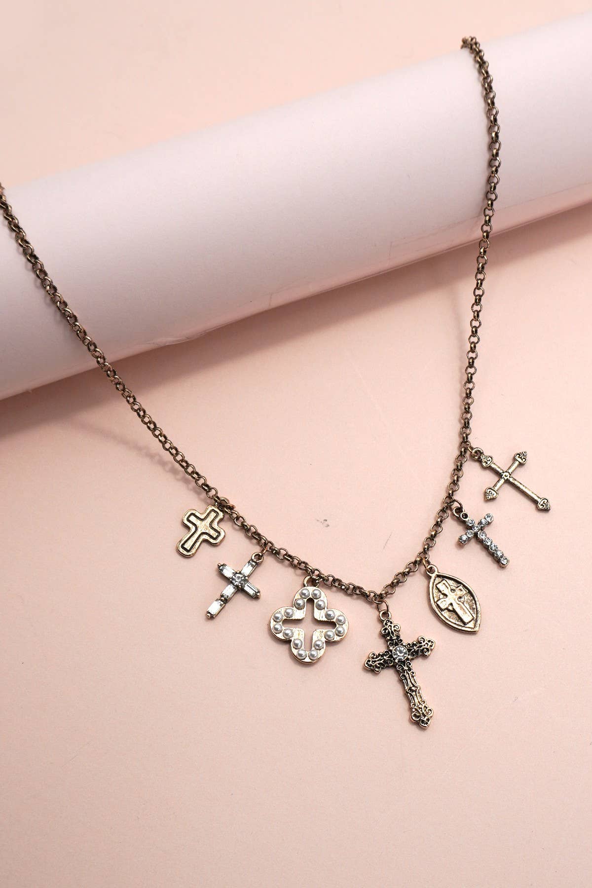 Cross Charm Necklace - Burnish Gold