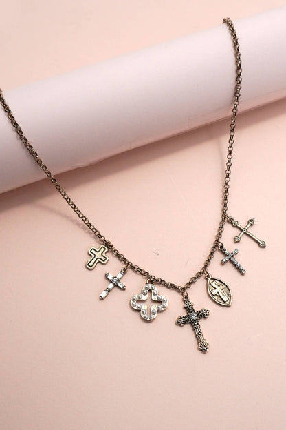 Cross Charm Necklace - Burnish Gold