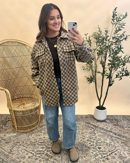 Brielle Checkered Shacket - Taupe