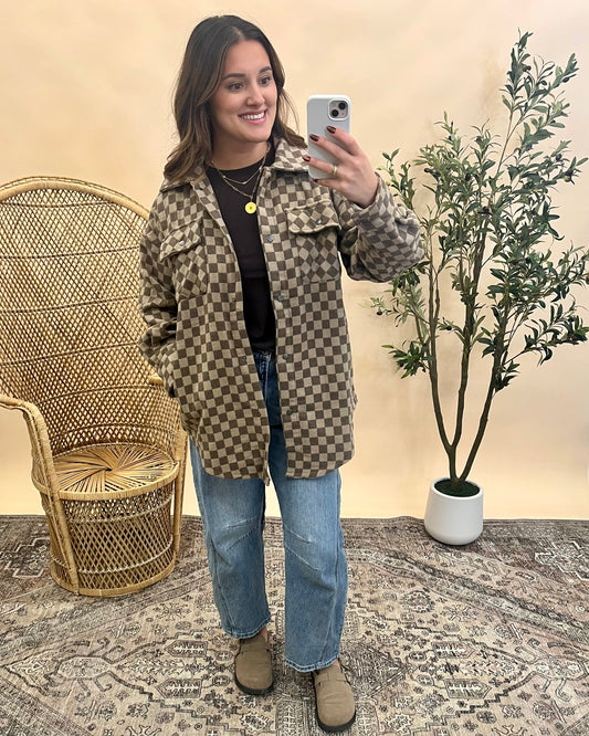 Brielle Checkered Shacket - Taupe