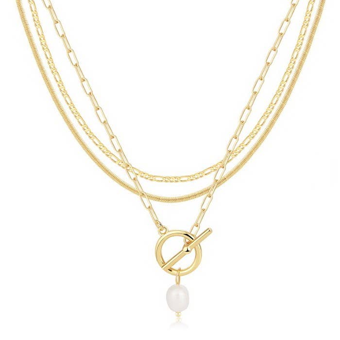Pearl Pendant Layered Necklace - Gold