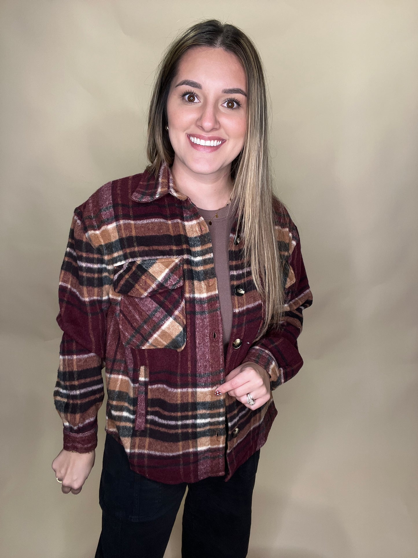 Valarie Plaid Button Down - Burgundy