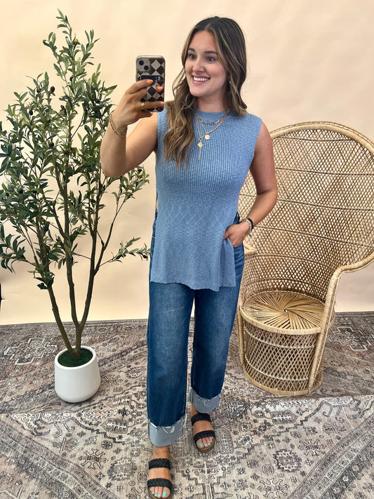 Kailey Knit Sweater Tank - Chambray