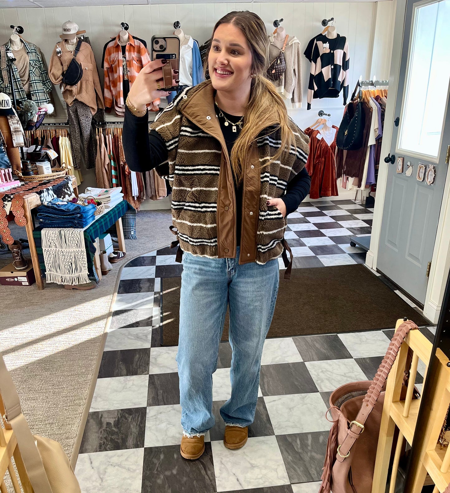 Leann Vest - Striped Brown