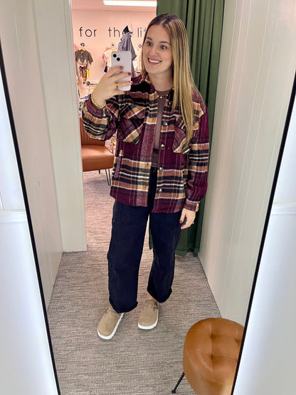 Valarie Plaid Button Down - Burgundy