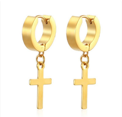 Dangling Cross Huggies - Gold