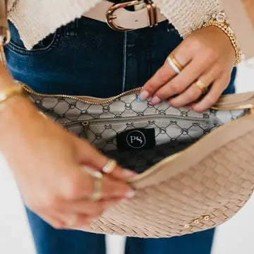 Paige Suede Woven Crossbody - Taupe