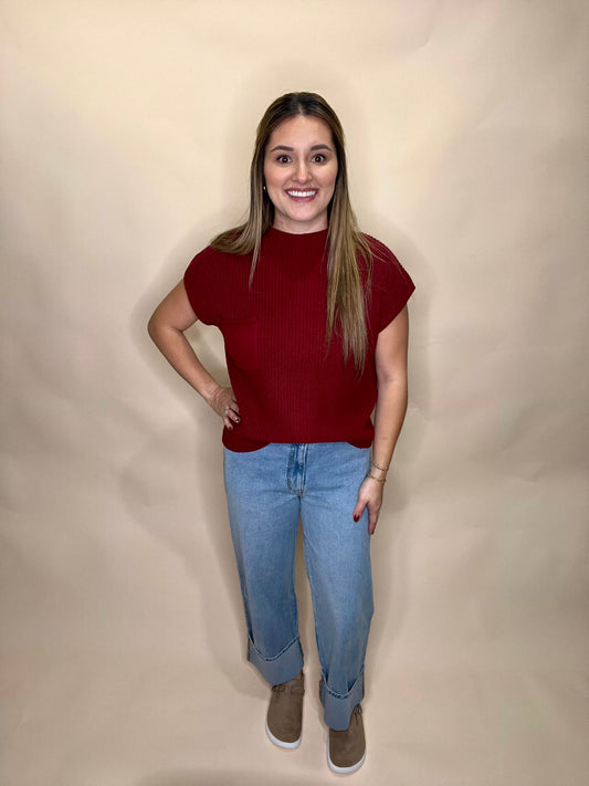 Dahlia Short Sleeve Sweater - Cabernet