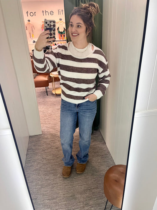 Codi Striped Sweater - Mocha/White