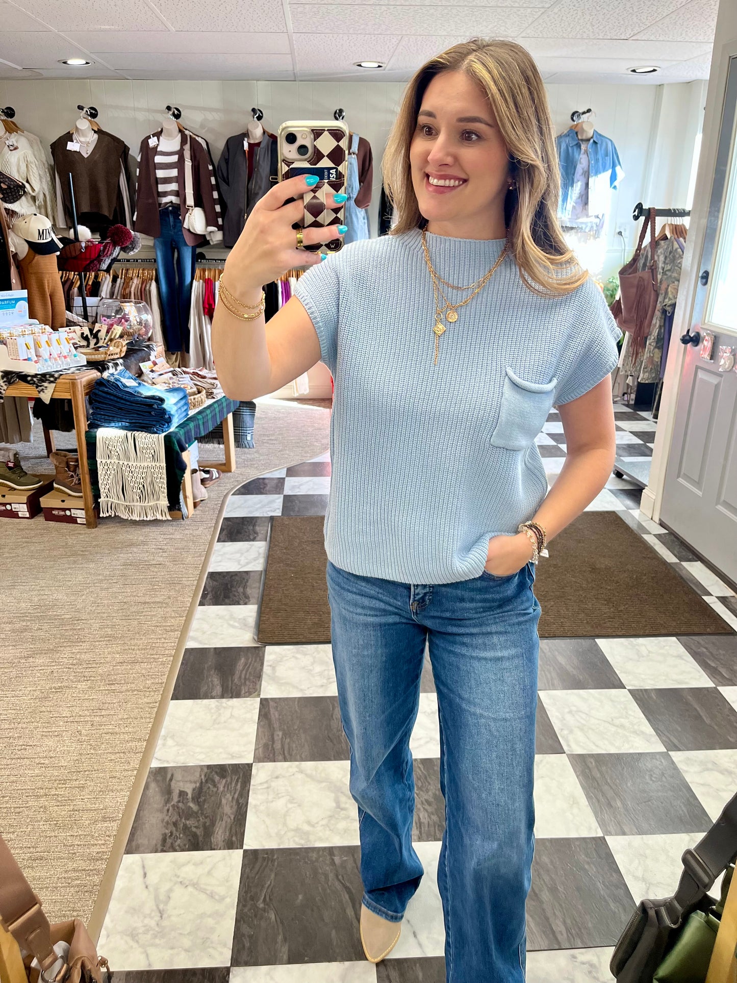 Dahlia Short Sleeve Sweater - Light Blue