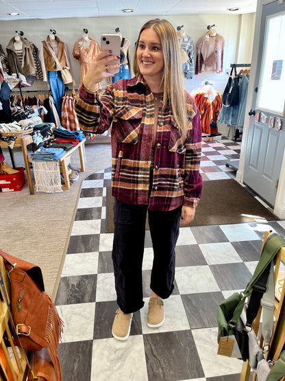 Valarie Plaid Button Down - Burgundy