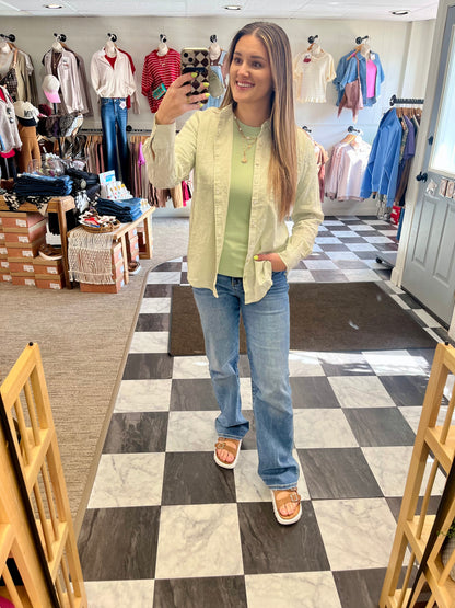Maren Linen Button Up - Green