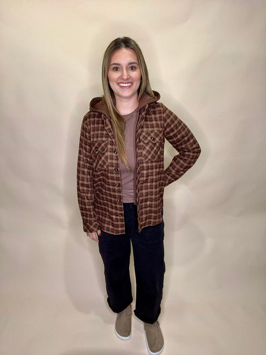 Meadow Hooded Plaid Jacket - Chocolate