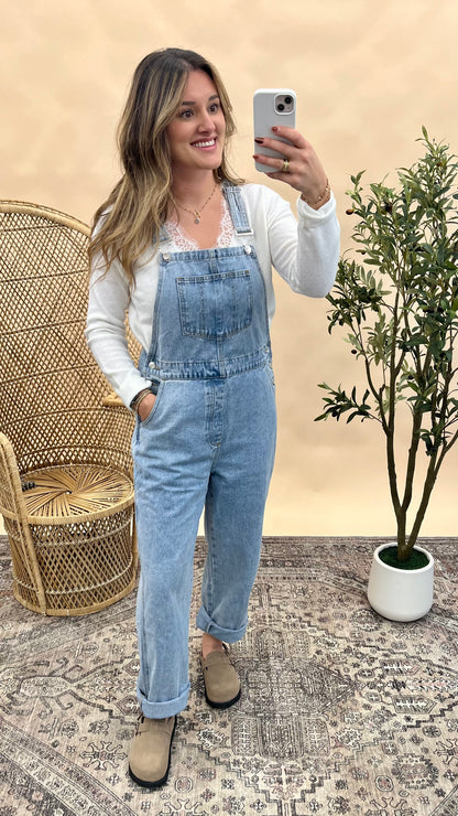 Lowan Straight Leg Overalls - Light Wash
