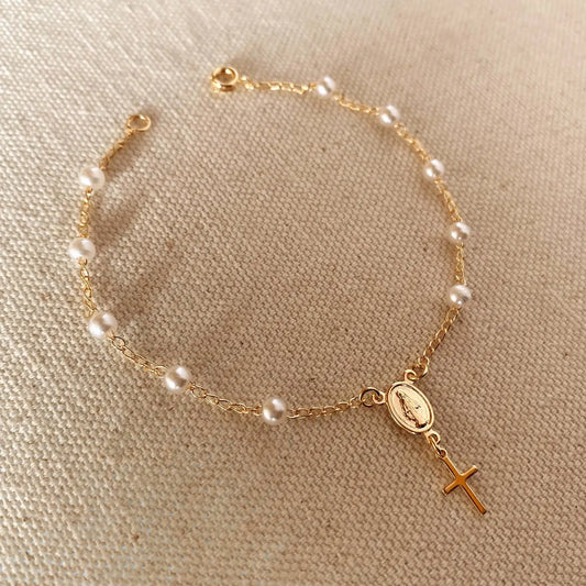 Pearl Rosary Bracelet - 18k Gold