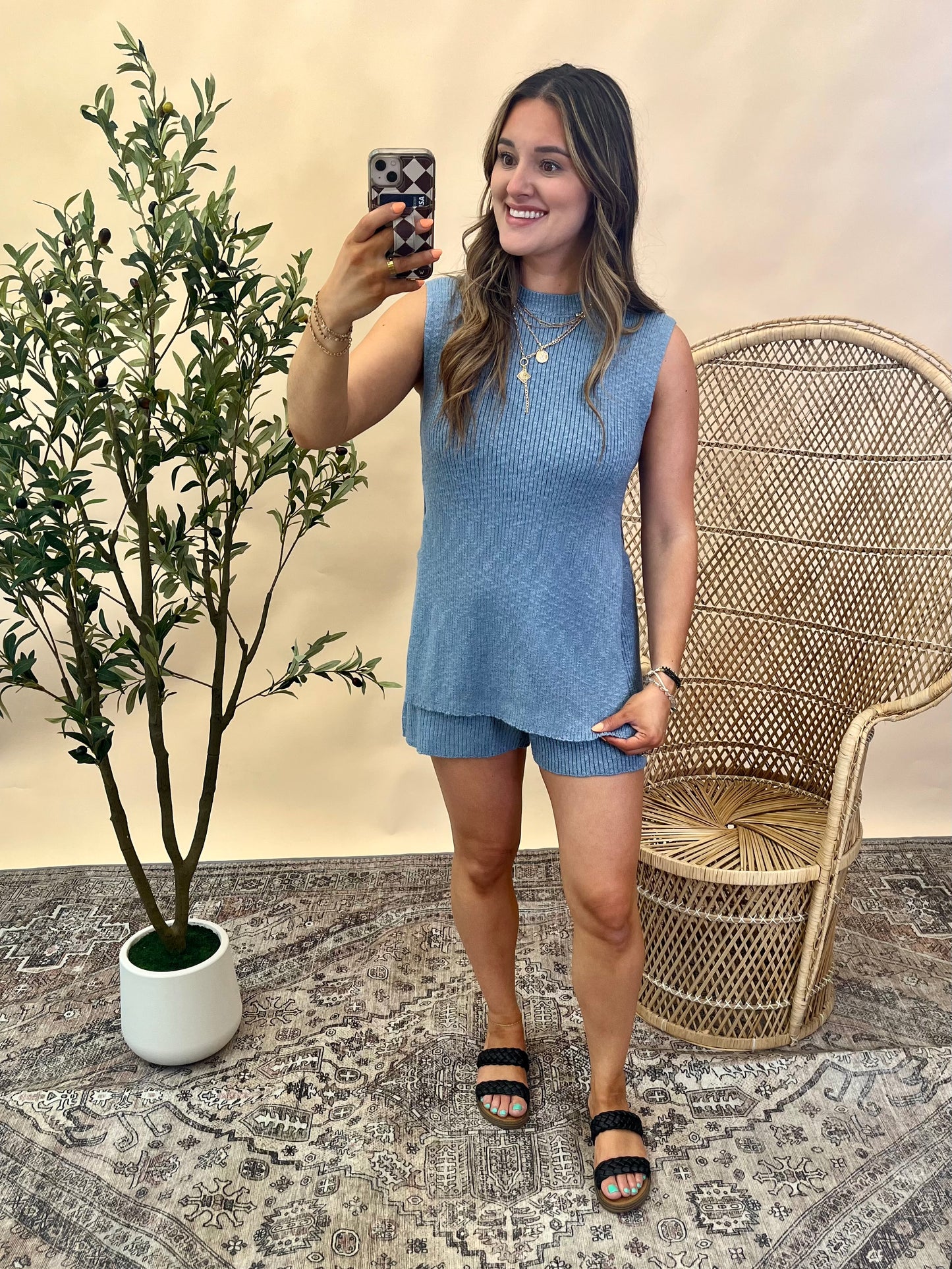 Kailey Knit Sweater Shorts - Chambray