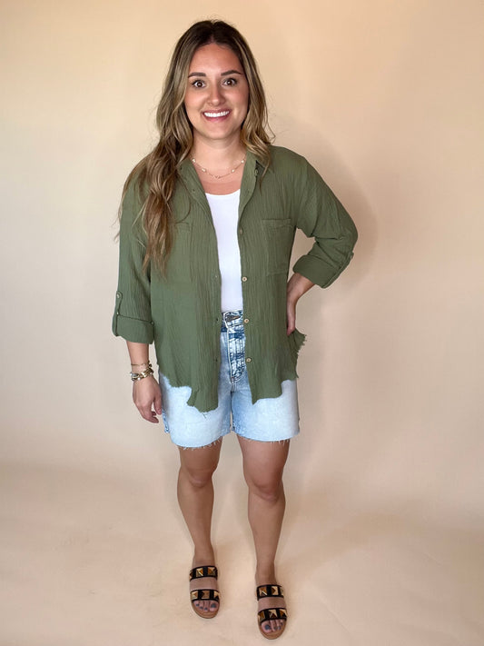 Tillie Button Up - Olive Green