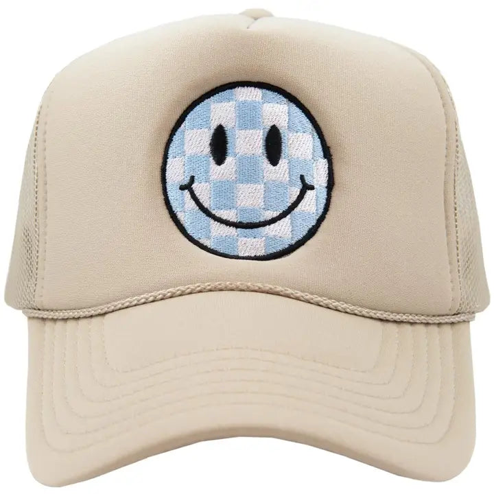 Checkered Happy Face Trucker Hat