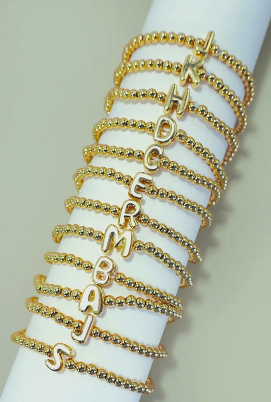 Initial Beaded Bracelet - Gold