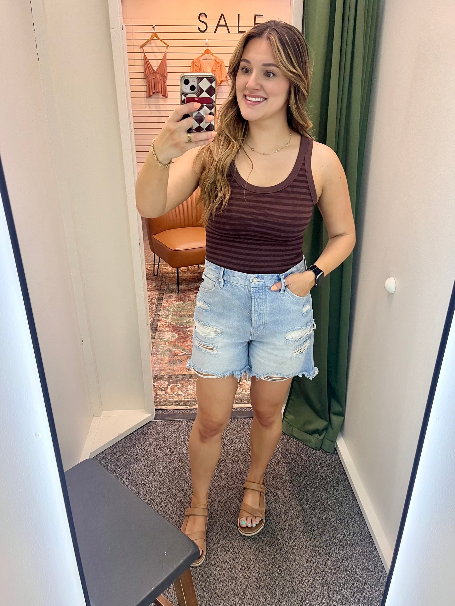 Hannah Reversible Striped Tank - Brown OSFM