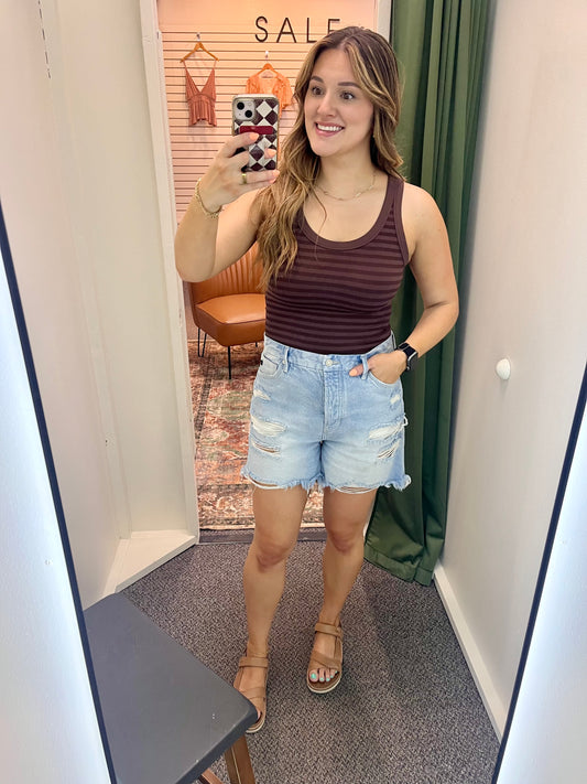 Hannah Reversible Striped Tank - Brown OSFM