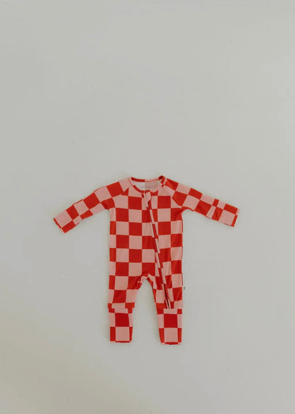 Red Checkerboard Bamboo Zip Pjs