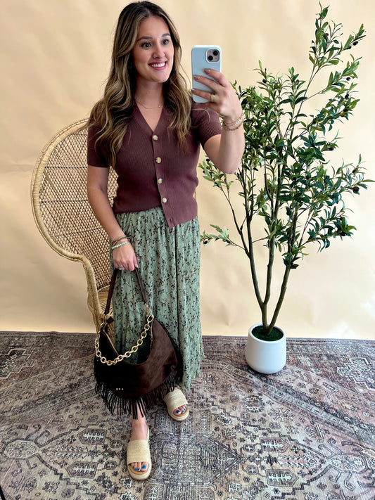 Aurora Short Sleeve Cardigan - Brown