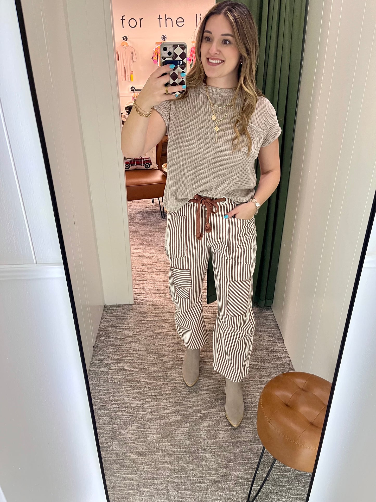 Leah Barrel Jeans - Striped Mocha
