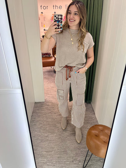 Leah Barrel Jeans - Striped Mocha