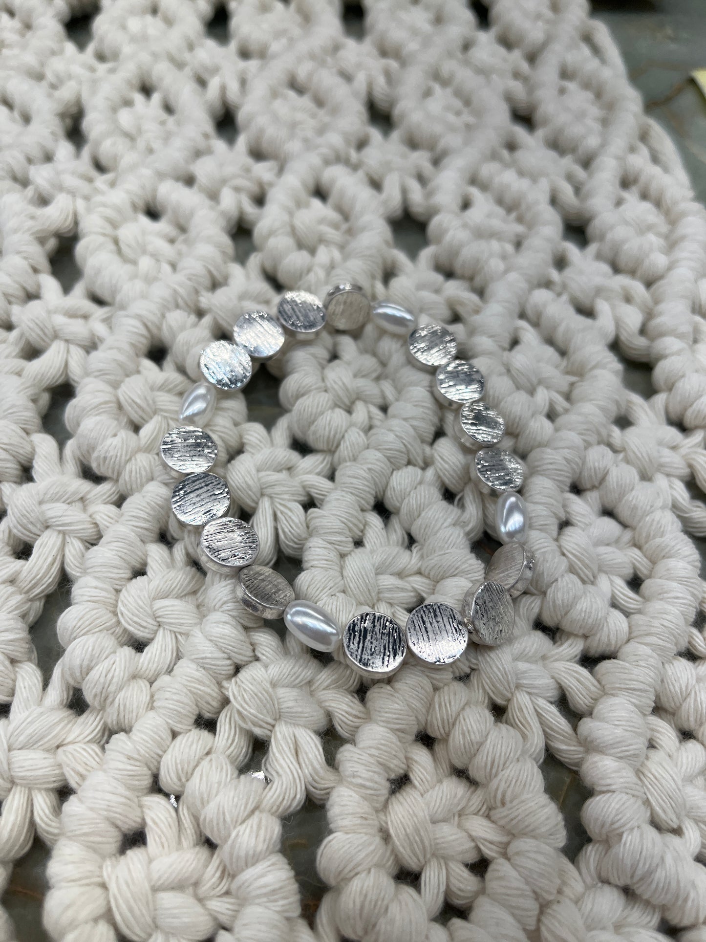 Brushed Silver & Pearl Bracelet