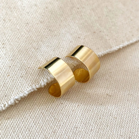 Wide Flat Hoop Earrings - 18k Gold