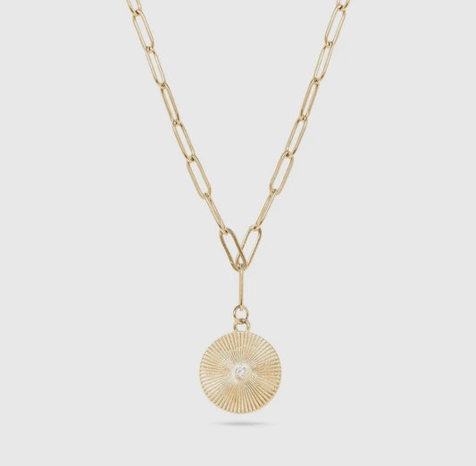18K Gold Sunburst Medallion Necklace - Gold