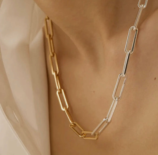 Two Tone Paper Clip Necklace