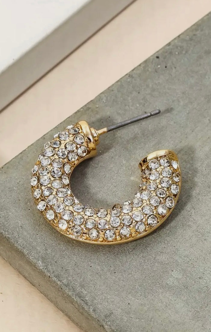 Half Crystal Studded Hoops - Gold