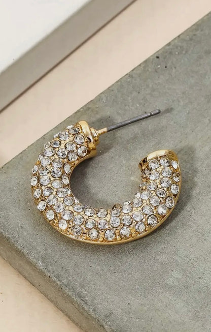 Half Crystal Studded Hoops - Gold