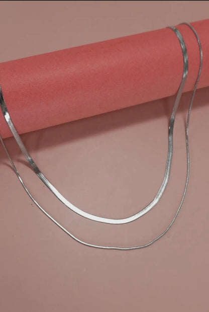 Herringbone Snake Chain Necklace - Silver