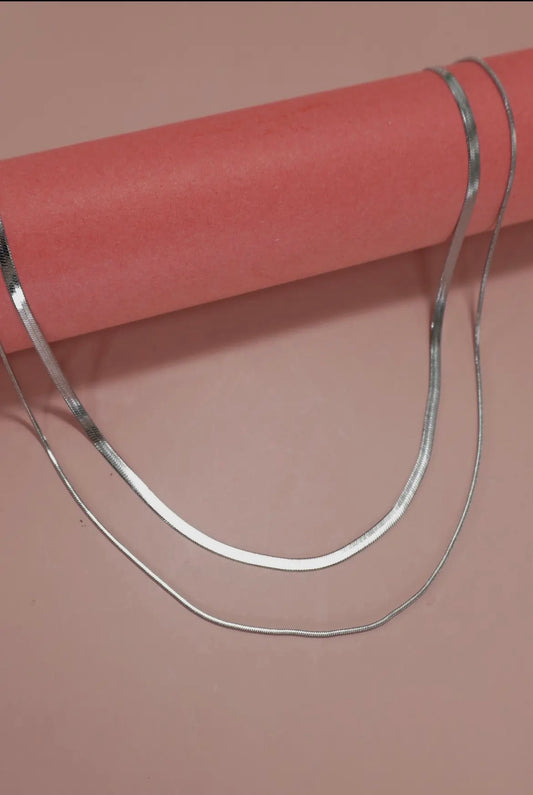 Herringbone Snake Chain Necklace - Silver