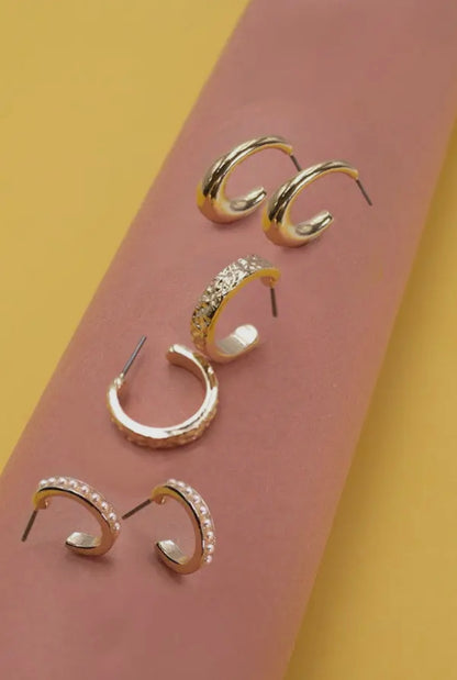 Mini Pearl Hoop Trio - Gold
