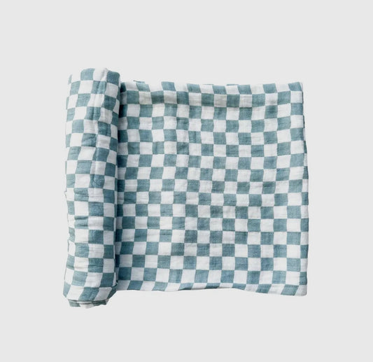 Blue Checkered Muslin Swaddle