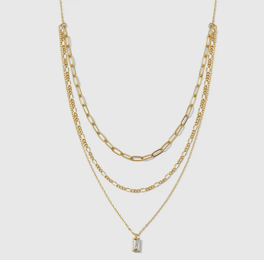 Gold Multi Layer Delicate Necklace w/Pendant