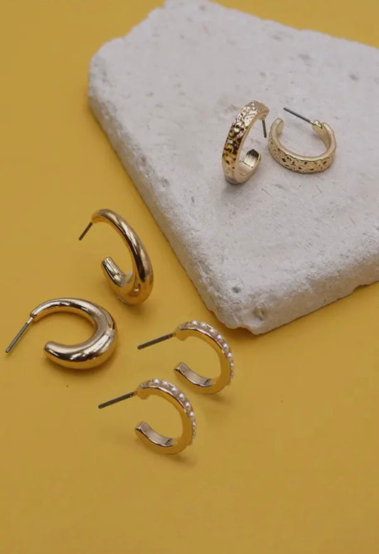 Mini Pearl Hoop Trio - Gold