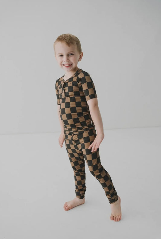 Black/Brown Checkered Bamboo Two Piece