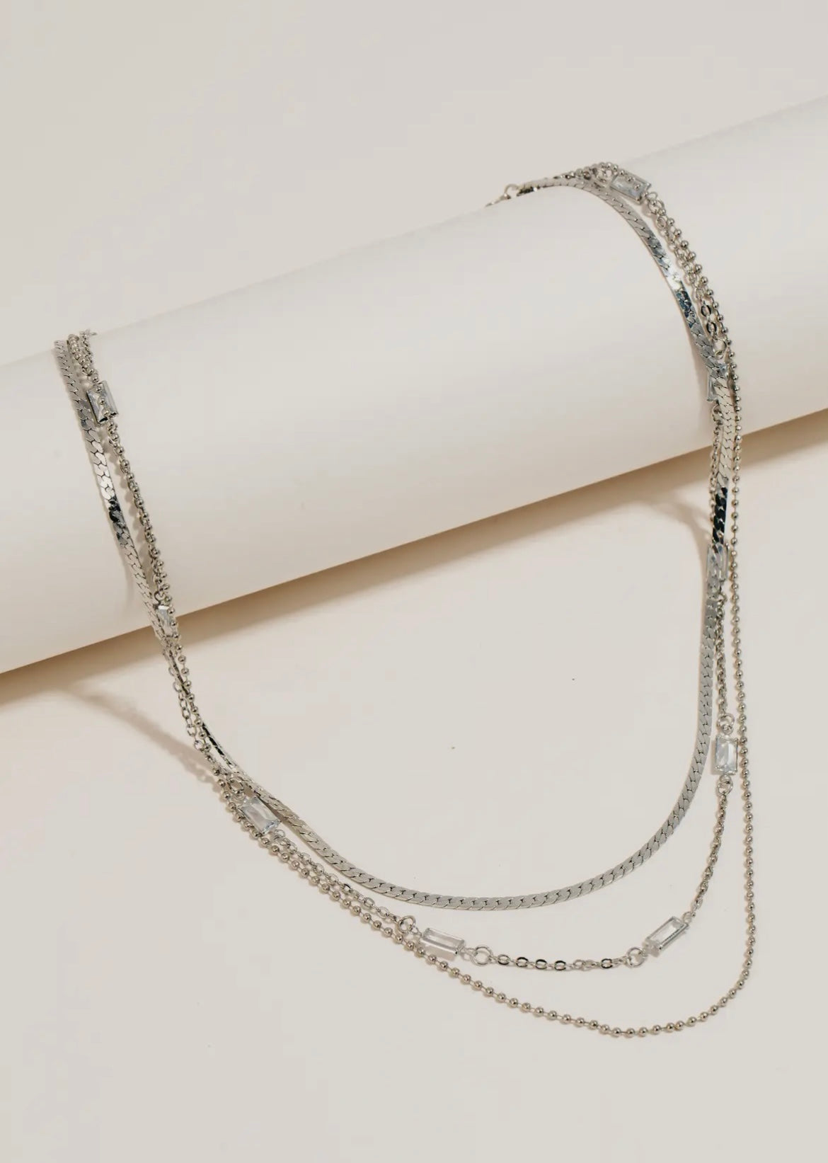 Rectangle Rhinestone Necklace - Silver